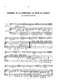 Symphony No.85 in B Flat Major 'The Queen', Hob.I/85: Movement II, for violin (or flute, or cello) and piano by Joseph Haydn