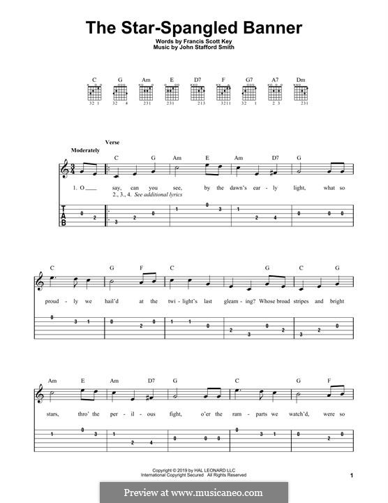 Instrumental version (one instrument): For guitar by John Stafford Smith