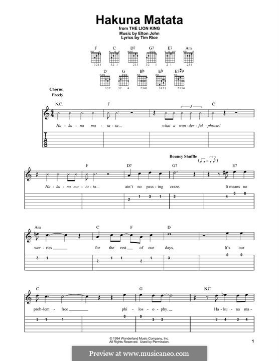 Hakuna Matata (from The Lion King): For guitar by Elton John