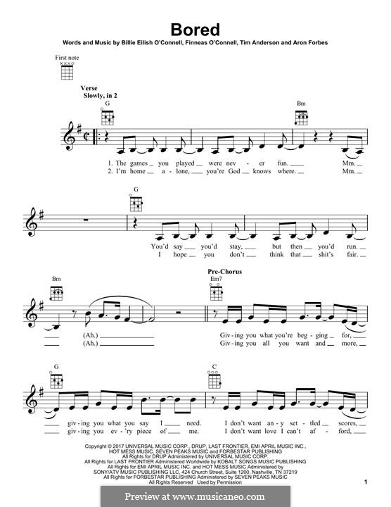 Bored (from 13 Reasons Why): For ukulele by Finneas O'Connell, Tim Anderson, Billie Eilish, Aron Forbes