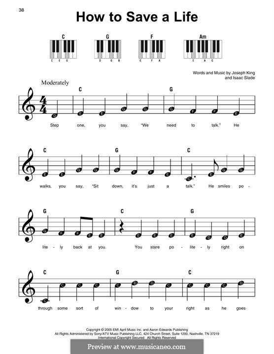 How to Save a Life (The Fray): For piano by Isaac Slade, Joseph King