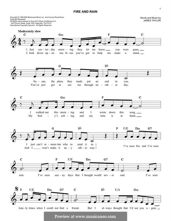 Fire and Rain: For keyboard by James Taylor