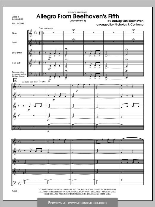 Movement I, Allegro: For wind band – full score by Ludwig van Beethoven