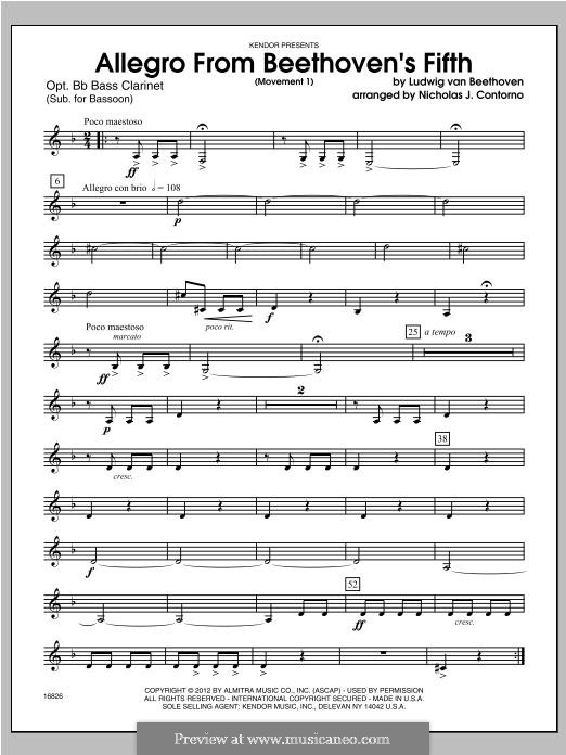 Movement I, Allegro: For wind band – Bass Clarinet part by Ludwig van Beethoven