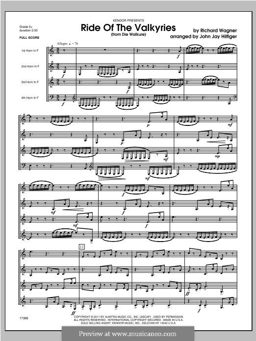 The Valkyrie. Ride of the Valkyrie: For quartet horns – full score by Richard Wagner