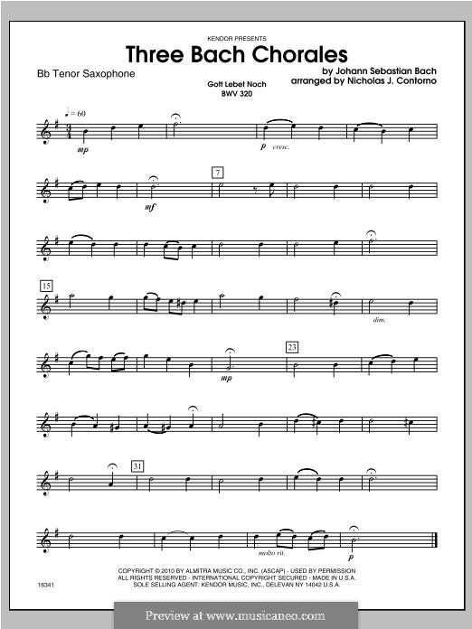 Three Bach Chorales: Tenor Sax part by Johann Sebastian Bach