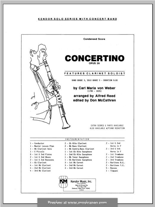 Concertino for Clarinet and Orchestra, J.109 Op.26: Full Score (arr. A. Reed) by Carl Maria von Weber