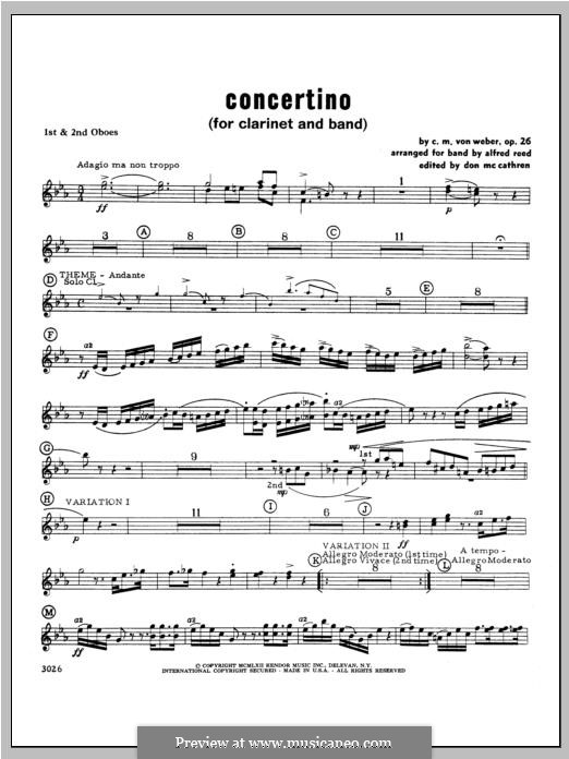 Concertino for Clarinet and Orchestra, J.109 Op.26: Oboe part by Carl Maria von Weber