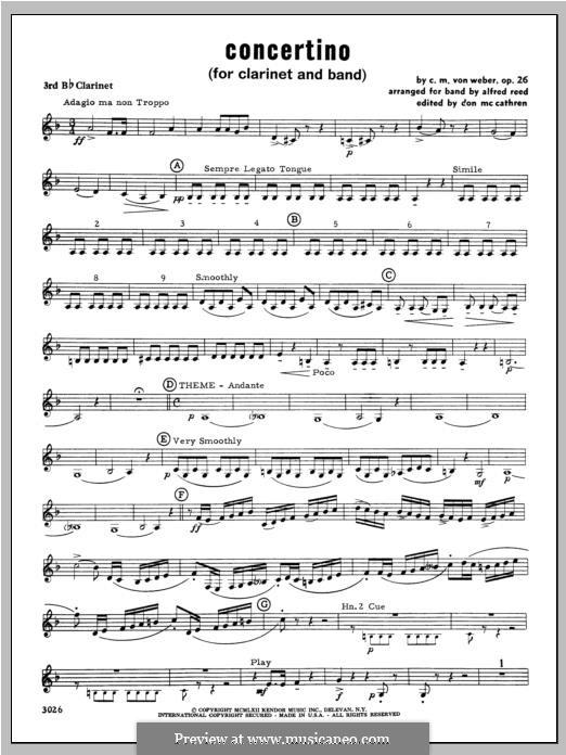 Concertino for Clarinet and Orchestra, J.109 Op.26: Clarinet 3 part by Carl Maria von Weber