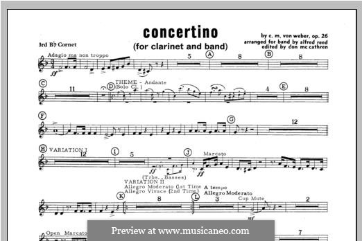 Concertino for Clarinet and Orchestra, J.109 Op.26: Bb Cornet 3 part by Carl Maria von Weber