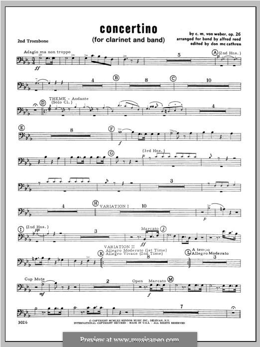 Concertino for Clarinet and Orchestra, J.109 Op.26: Trombone 2 part by Carl Maria von Weber