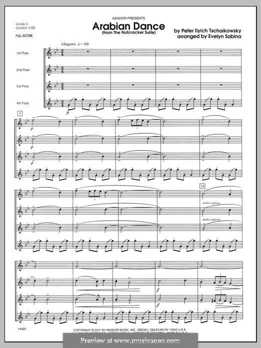 No.5 Arabian Dance: For quartet flutes – full score by Pyotr Tchaikovsky