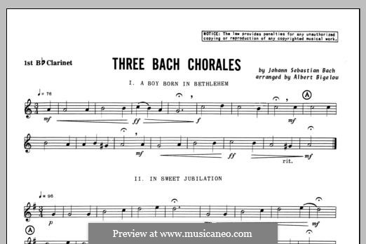 Three Bach Chorales, for trio clarinets by J.S. Bach on MusicaNeo