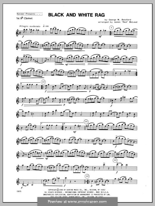 Black and White Rag: For clarinets - Clarinet 1 part by George Botsford