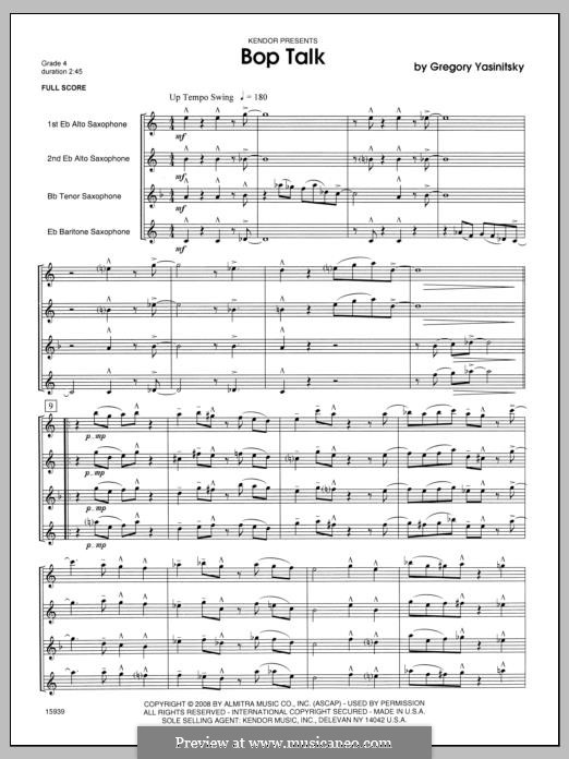 Bop Talk: Full Score by Gregory Yasinitsky