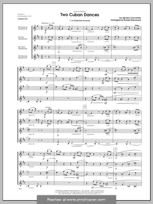 Two Cuban Dances: For quartet saxophones – full score by Ignacio Cervantes