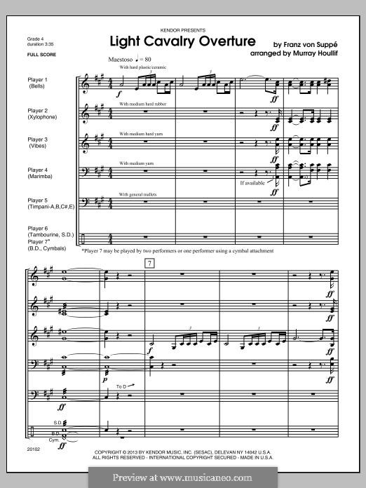 Overture to 'Light Cavalry': For percussion – full score by Franz von Suppé