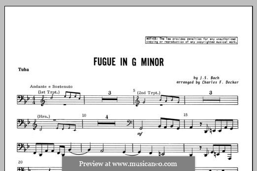 Fugue in G minor: Tuba part by Johann Sebastian Bach