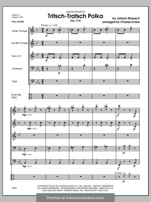 Tritsch Tratsch Polka, Op.214: For winds – full score by Johann Strauss (Sohn)