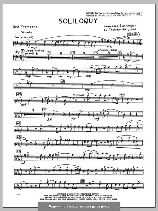 Soliloquy: 3rd Trombone part by Toshiko Akiyoshi