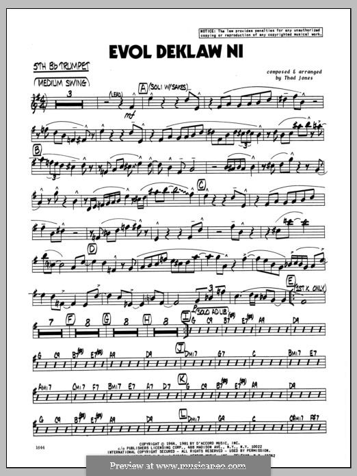 Evol Deklaw Ni: 5th Bb Trumpet part by Thad Jones