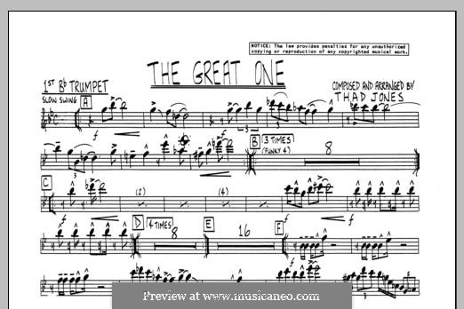 The Great One: 1st Bb Trumpet part by Thad Jones