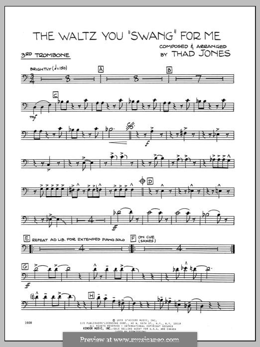 Waltz You 'Swang' for Me: 3rd Trombone part by Thad Jones