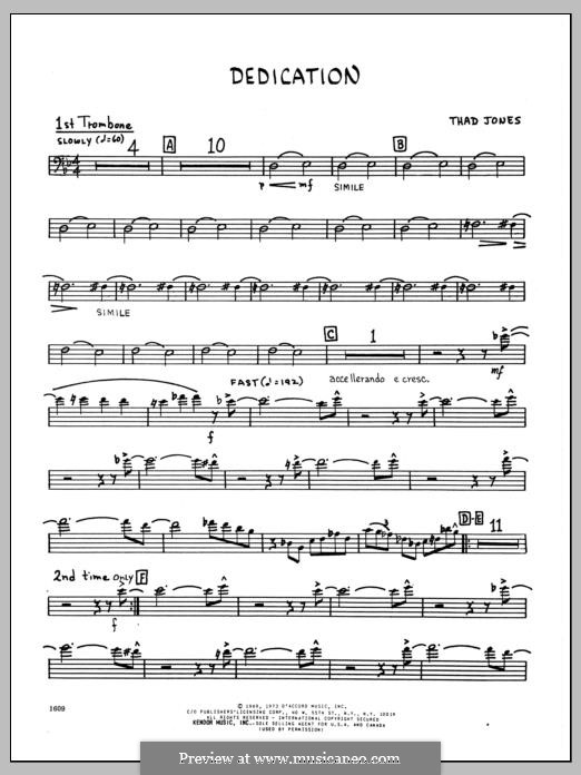 Dedication: 1st Trombone part by Thad Jones