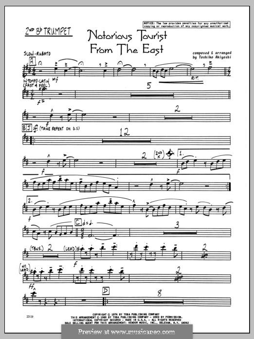 Notorious Tourist from The East: 2nd Bb Trumpet part by Toshiko Akiyoshi