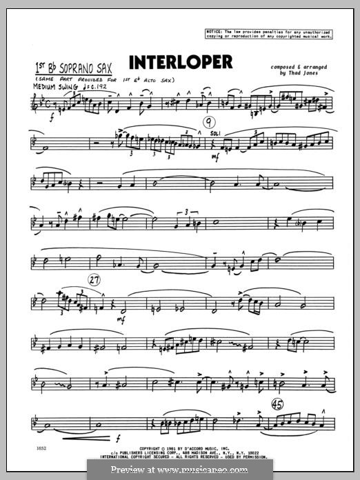 Interloper: Bb Soprano Sax part by Thad Jones