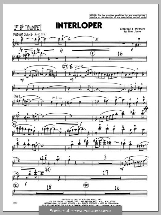 Interloper: 1st Bb Trumpet part by Thad Jones