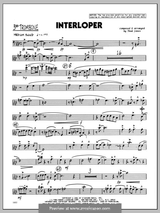 Interloper: 3rd Trombone part by Thad Jones