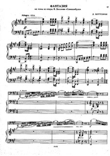 Fantasia on Themes from 'La sonnambula' by Bellini for Double Bass and Piano: Score by Giovanni Bottesini