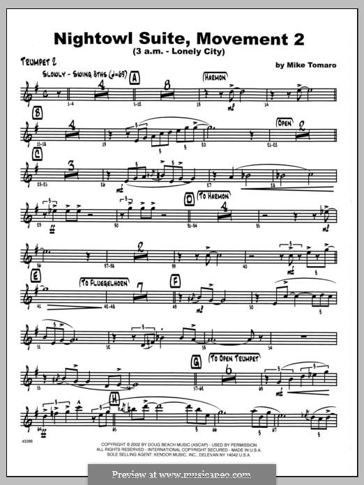 Nightowl Suite, Mvt. 2 (3 a.m. - Lonely City): 2nd Bb Trumpet part by Mike Tomaro