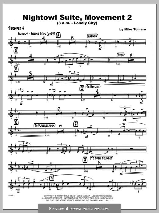 Nightowl Suite, Mvt. 2 (3 a.m. - Lonely City): 4th Bb Trumpet part by Mike Tomaro