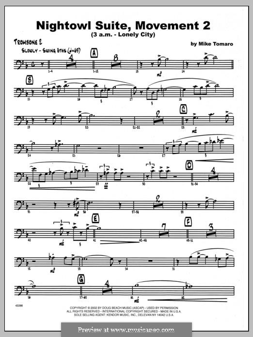 Nightowl Suite, Mvt. 2 (3 a.m. - Lonely City): 2nd Trombone part by Mike Tomaro