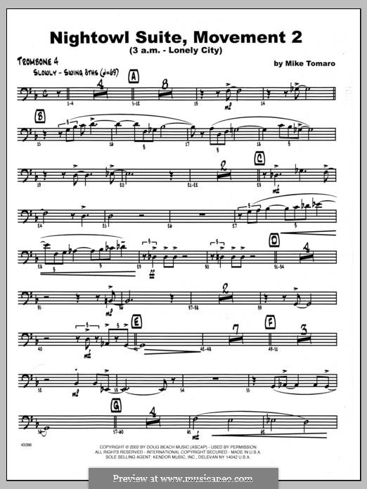 Nightowl Suite, Mvt. 2 (3 a.m. - Lonely City): 4th Trombone part by Mike Tomaro