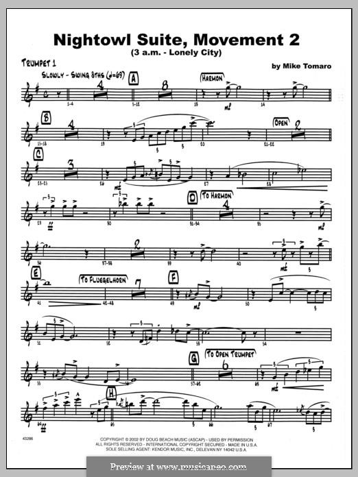 Nightowl Suite, Mvt. 2 (3 a.m. - Lonely City): 1st Bb Trumpet part by Mike Tomaro