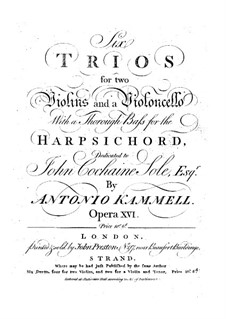 Six Sonatas for Two Violins and Basso Continuo, Op.16: Violin I part by Antonín Kammel