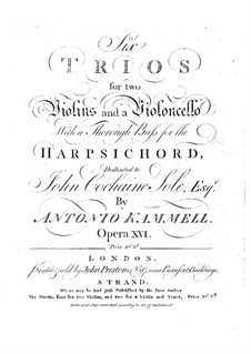 Six Sonatas for Two Violins and Basso Continuo, Op.16: Basso continuo part by Antonín Kammel