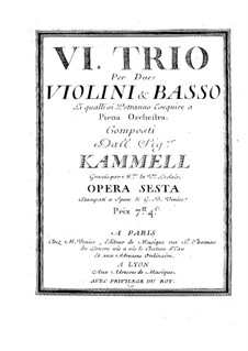 Six Sonatas for Two Violins and Basso Continuo, Op.6: Violin I part by Antonín Kammel