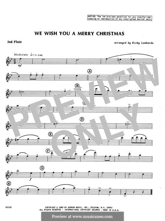 We Wish You a Merry Christmas (Printable Scores): For quartet flutes – 2nd Flute part by folklore