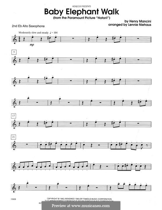 Baby Elephant Walk From The Paramount Picture Hatari By H Mancini On Musicaneo