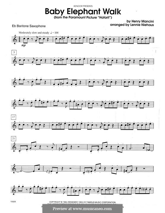 Woodwind Ensemble version: Eb Baritone Saxophone part by Henry Mancini