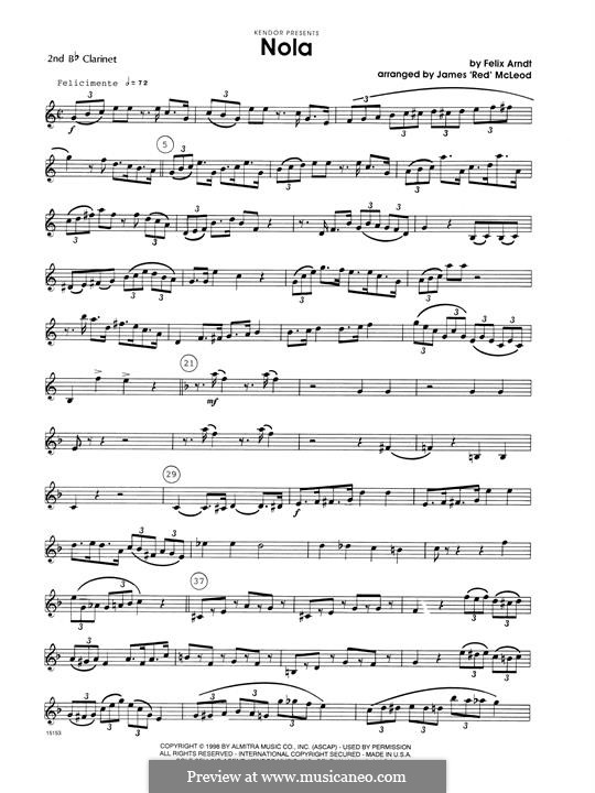 Nola: 2nd Bb Clarinet part by Felix Arndt