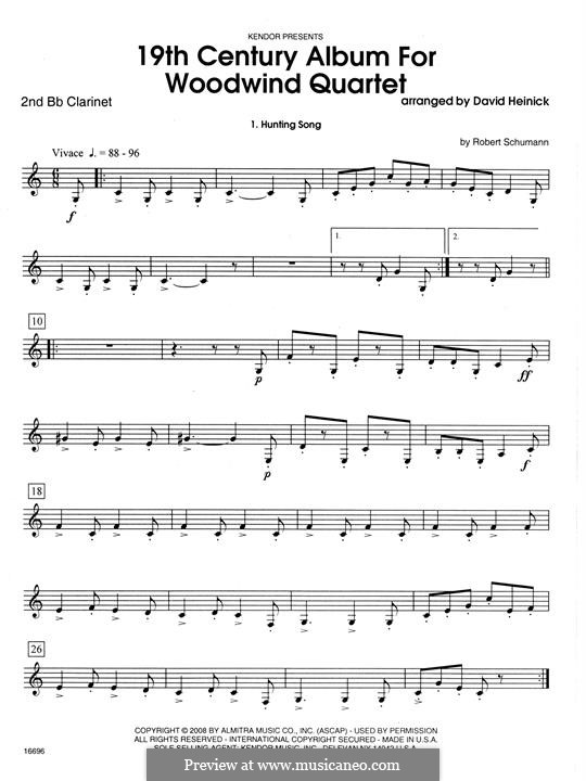 19th Century Album for Woodwind Quartet: 2nd Bb Clarinet part by Robert Schumann