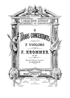 Three Duos for Two Violins, Op.22: Parts by Franz Krommer