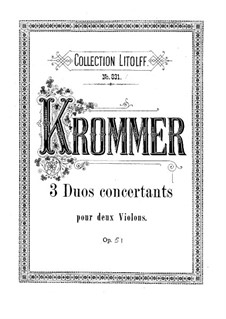 Three Duos for Two Violins, Op.51: Parts by Franz Krommer