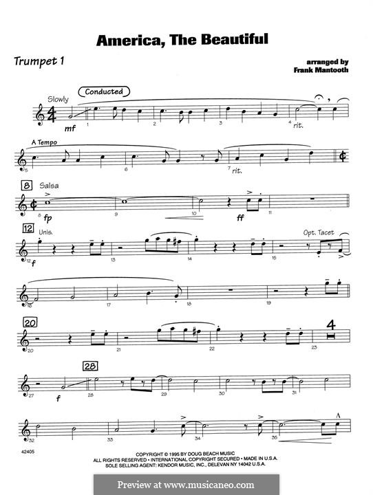 America, The Beautiful: For orchestra - 1st Bb Trumpet part by Samuel Augustus Ward