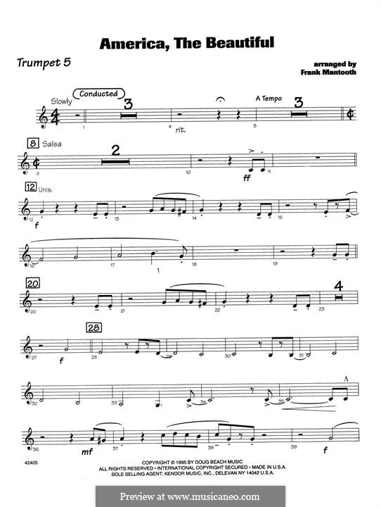 America, The Beautiful: For orchestra - 5th Bb Trumpet part by Samuel Augustus Ward